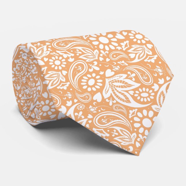 Cantaloupe och White Romantic Paisley Mönster Slips (Rullad)