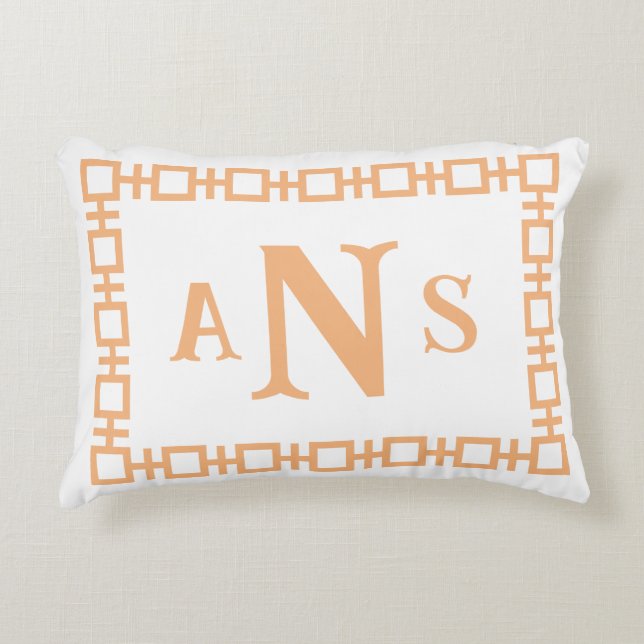 Cantaloupe Orange Square Grekiska Nyckel Monogram Prydnadskudde (Framsidan)