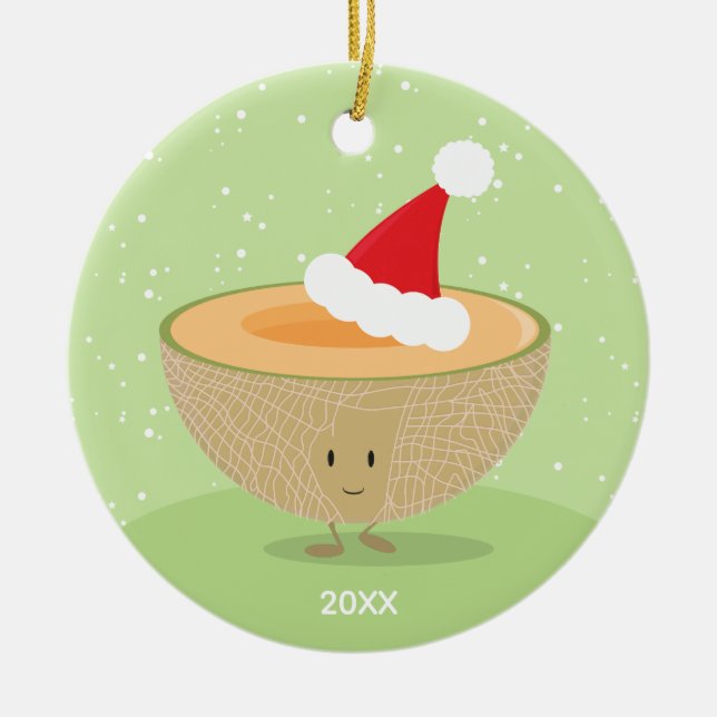 Cantaloupe Santa Hat-året Livsmedelsjul Julgransprydnad Keramik (Framsidan)
