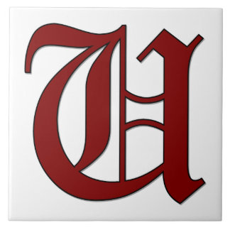 Canterbury Brev U i Red Monogram Tile Kakelplatta