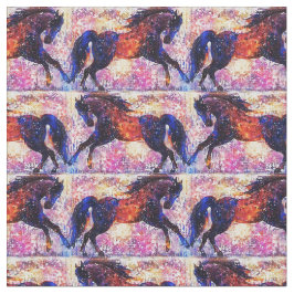 Cantering Black and Red Horses Fabric Tyg