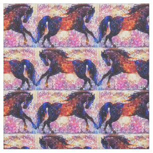 Cantering Black and Red Horses Fabric Tyg