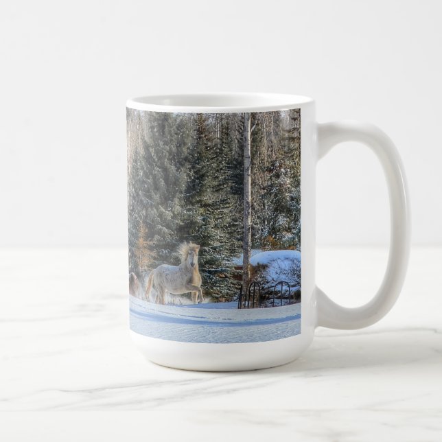 Cantering, Running Horses in Winter Snö Photo Kaffemugg (Höger)