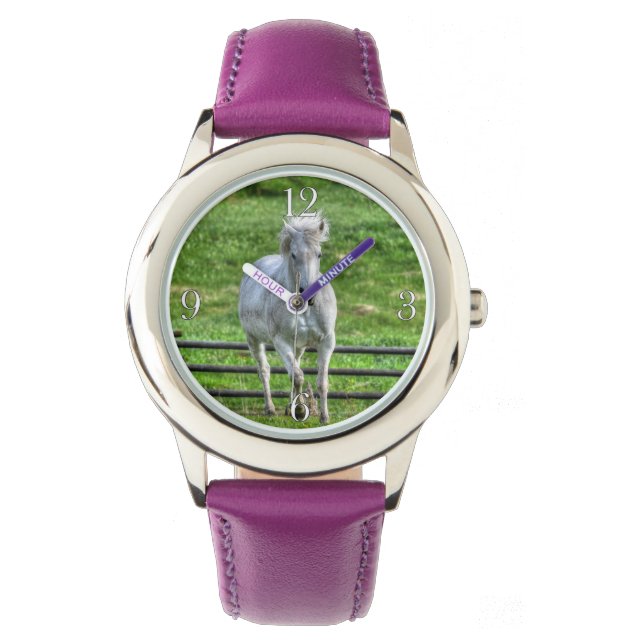 Cantering White Horse Equine Photo Armbandsur (Framsida)