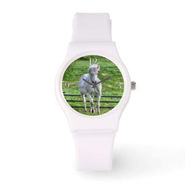 Cantering White Horse Equine Photo Armbandsur (Framsida)