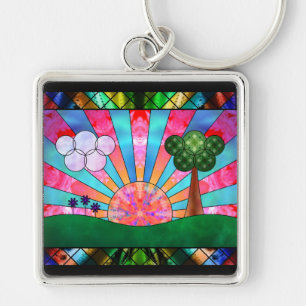 Canticle av solen Keychain Fyrkantig Silverfärgad Nyckelring