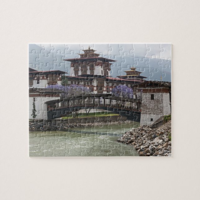 Cantilevererad bro nära Punakha Dzong-palatset Pussel (Horisontell)