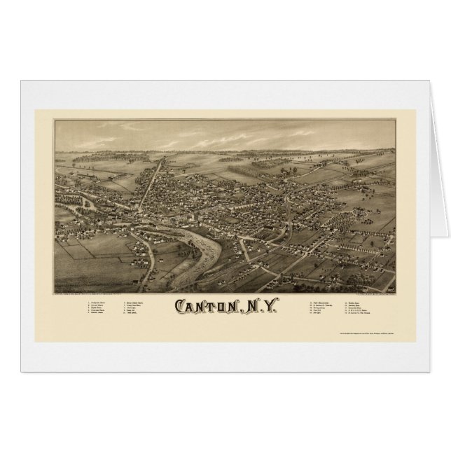 Canton panorama- karta för NY - 1885 Hälsningskort (Framsidan Horizontal)