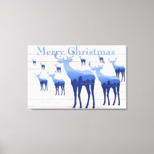 Canvas Art-Blue Hjort White God jul