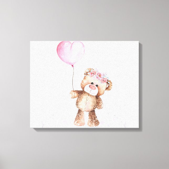 Canvas Art - Girl Baby Bear with Balloon (Framsida)