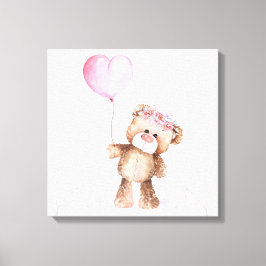 Canvas Art - Girl Baby Bear with Balloon