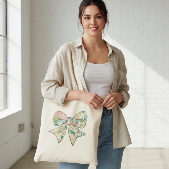 Canvas Bag with Floral Bow - Boho Chic Style. Tygkasse (Skapare uppladdad)