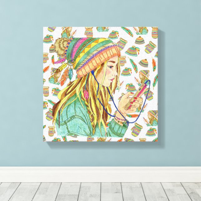Canvas Boho Hat Girl Theme (Insitu (trägolv))
