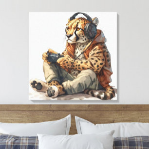 Canvas Cheetah Spela videospel Art för barn