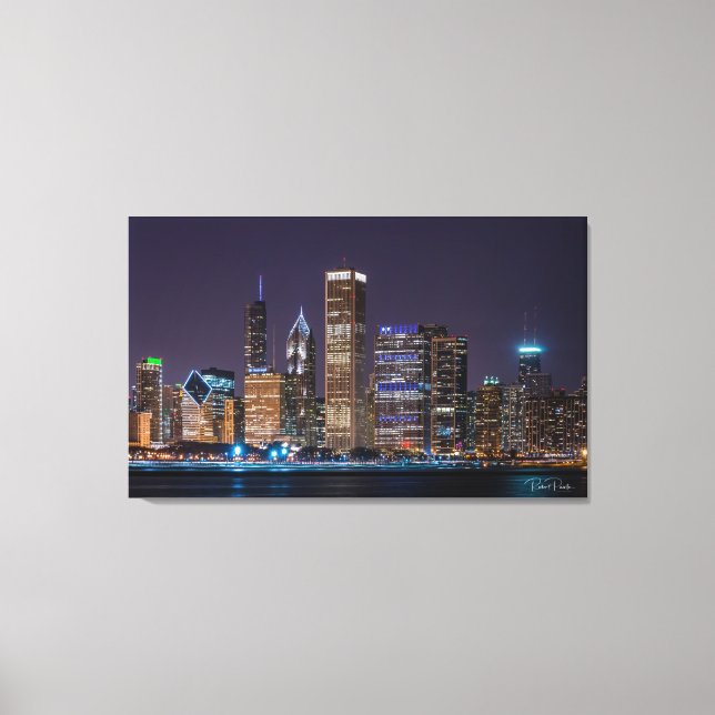 Canvas - Chicago Skyline Illinois med Night Himlar (Framsida)
