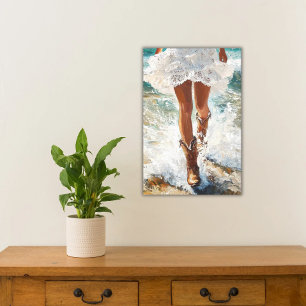 Canvas Cowgirl Walking on Beach Western Art