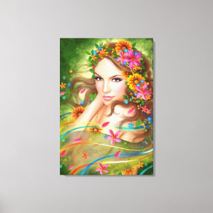 Canvas Fantasy BeSnygg mjölkkvinna med blommor