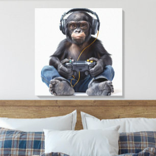 Canvas Gamer Chimp Funny Animal Art för barn