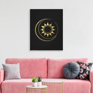 Canvas Guld Celestial Harmoni Måne Sol Konst