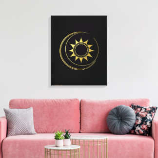 Canvas Guld Celestial Harmoni Måne Sol Konst