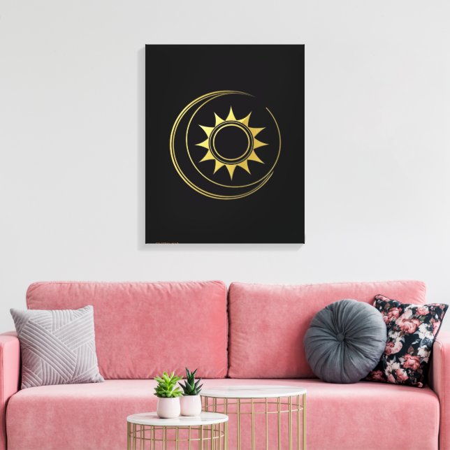 Canvas Guld Celestial Harmoni Måne Sol Konst (Insitu (Vardagsrum))