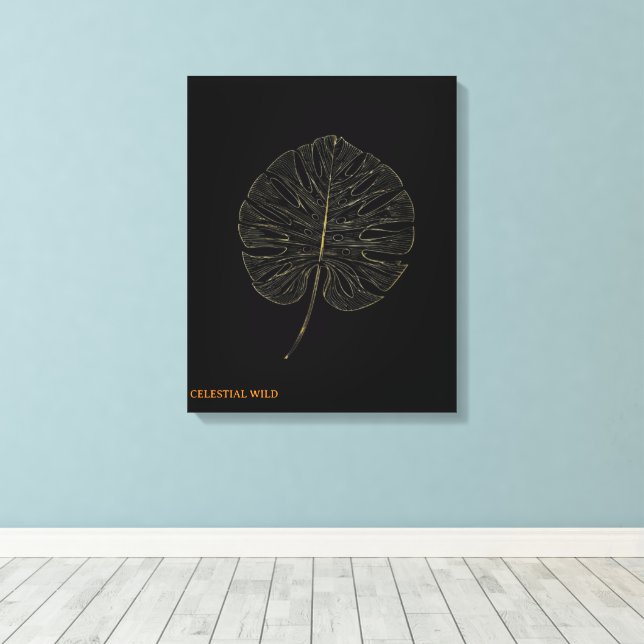 Canvas Guld Monstera-blad Modern Noir-dekor (Insitu (trägolv))