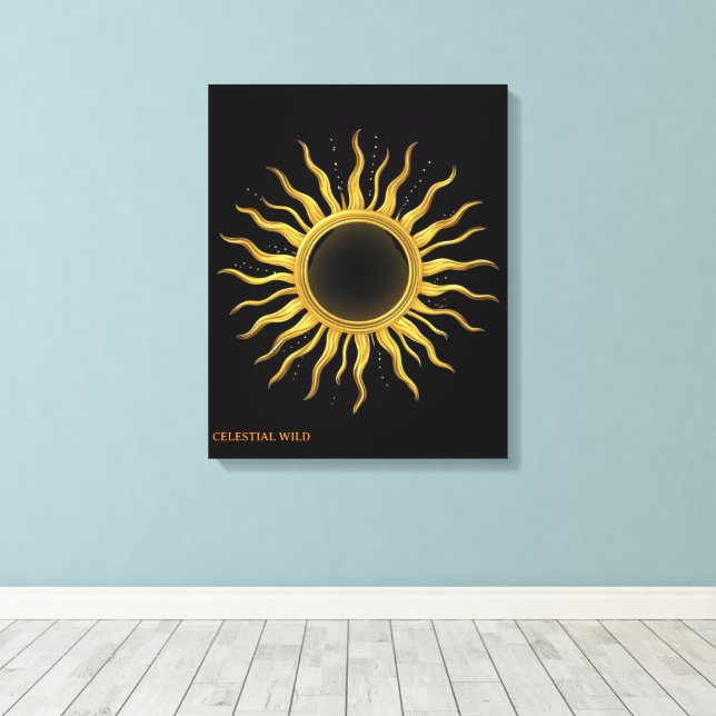 Canvas Guld Solförmörkelse Celest Konstavar på Väg (Insitu (trägolv))