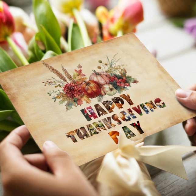 Canvas Höstpumpor och löv Glad Thanksgiving Julkort (Skapare uppladdad)