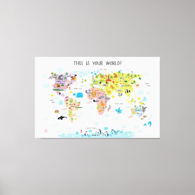 Canvas Kids World Map Girls Nursery (Framsida)