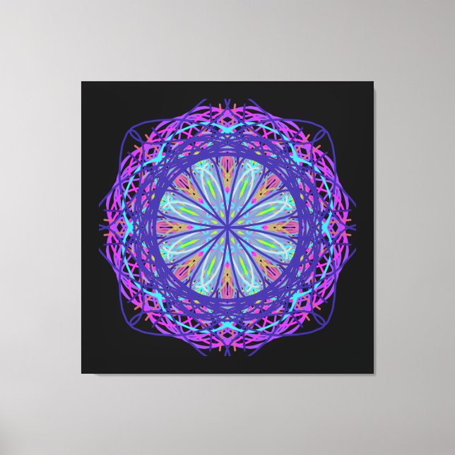 Canvas, Lila Rosa Black Kaleidoscope Mandala Art Canvastryck (Framsida)