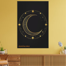 Canvas Lyx Svart Guld Celestial Mån Konst