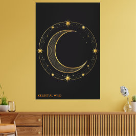 Canvas Lyx Svart Guld Celestial Mån Konst