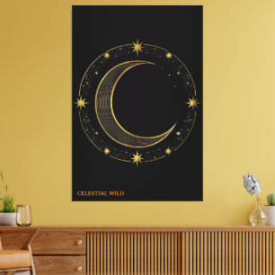 Canvas Lyx Svart Guld Celestial Mån Konst