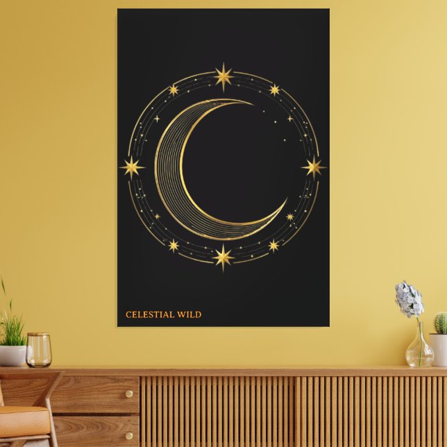 Canvas Lyx Svart Guld Celestial Mån Konst (Insitu (Vardagsrum))