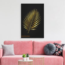Canvas Majestätisk Guld Palmblad Tropisk Konst