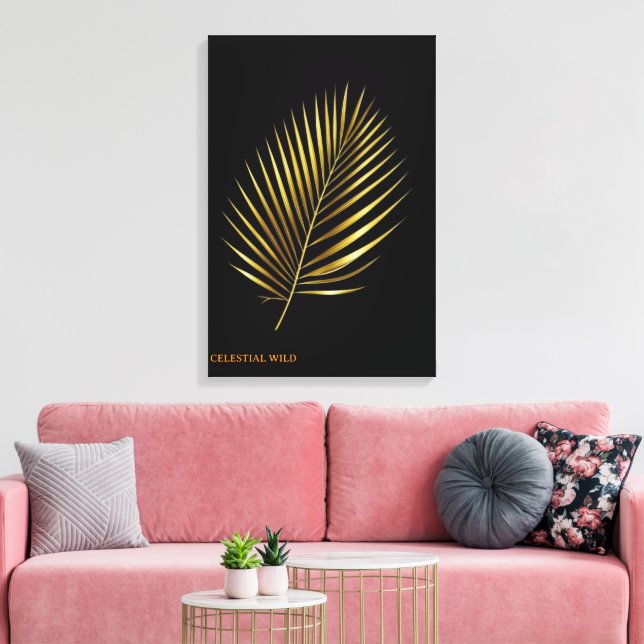 Canvas Majestätisk Guld Palmblad Tropisk Konst (Insitu (Vardagsrum))