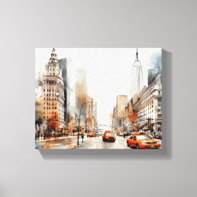 Canvas med New York City, målat landskap. (Framsida)