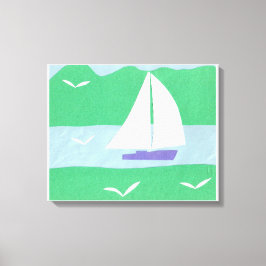 Canvas med segelbåt och Grönt bergen