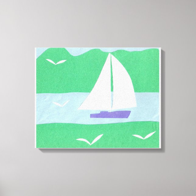 Canvas med segelbåt och Grönt bergen (Framsida)