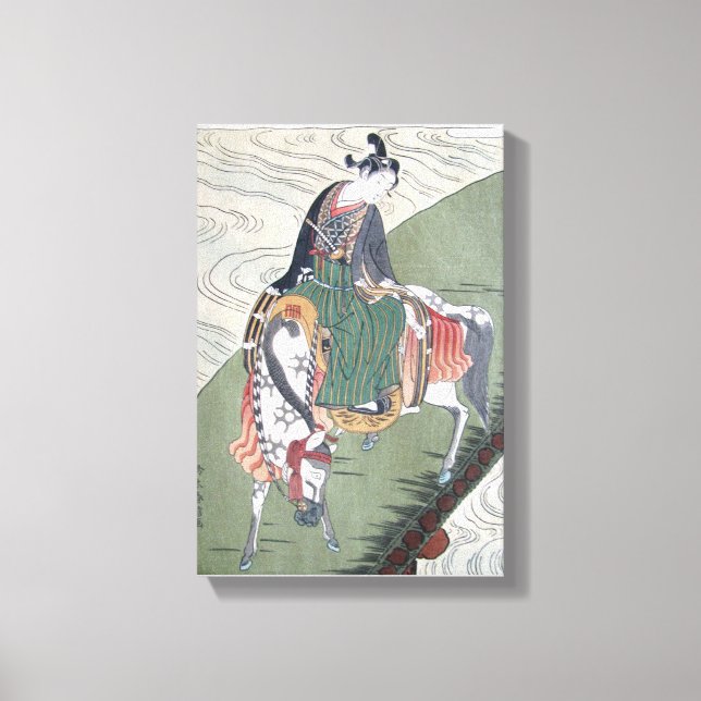 Canvas Samurai on Horse Japanskt träblock Print (Framsida)
