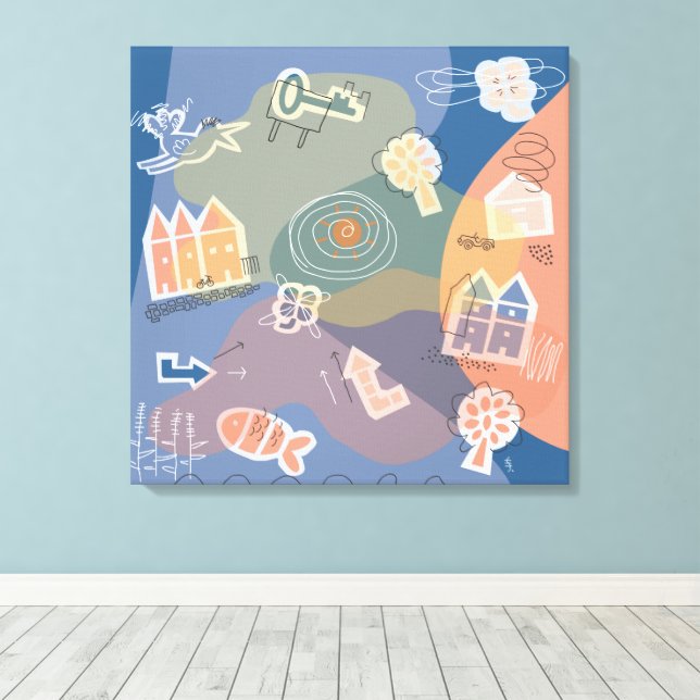 canvas stad blauw (Insitu (trägolv))