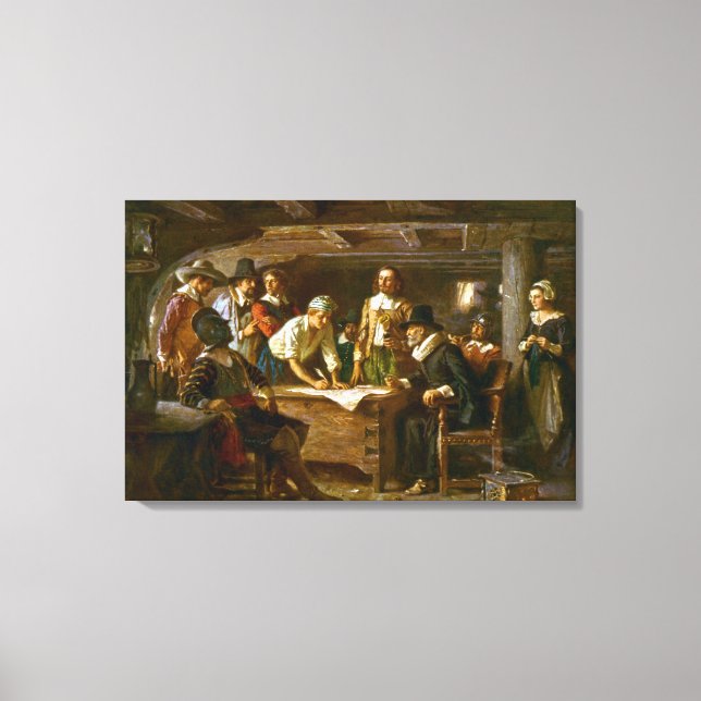 Canvas The Mayflower Compact 1620 Jean Leon Ferris (Framsida)