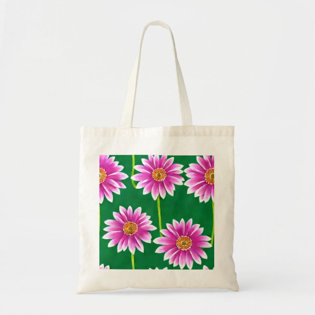 Canvas Tote med Rosa- och vitblommor Tygkasse (Framsidan)