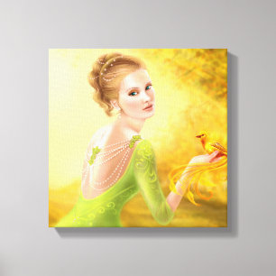 Canvas Vackerromantisk kvinna och fantasi guld b