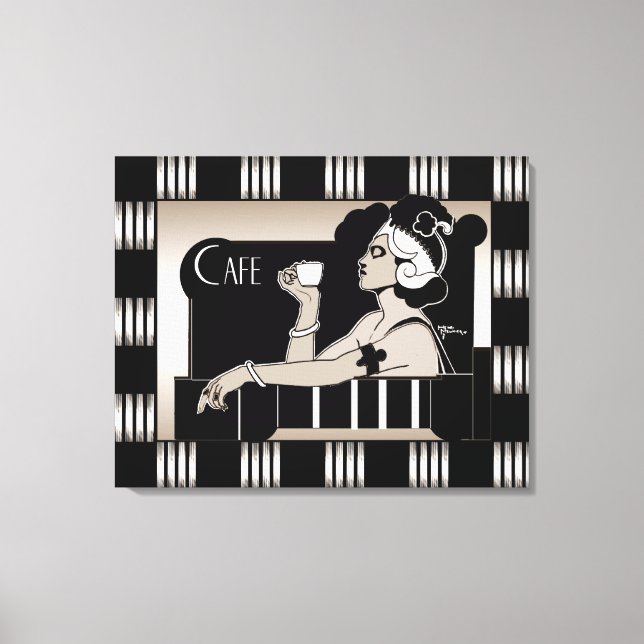 Canvas Vintage Cafe Art Deco Rand Black Silver (Framsida)