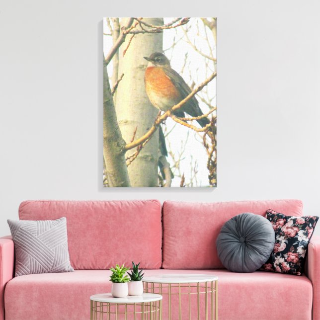 Canvas - Vinterrödhake på gren (Insitu (Vardagsrum))