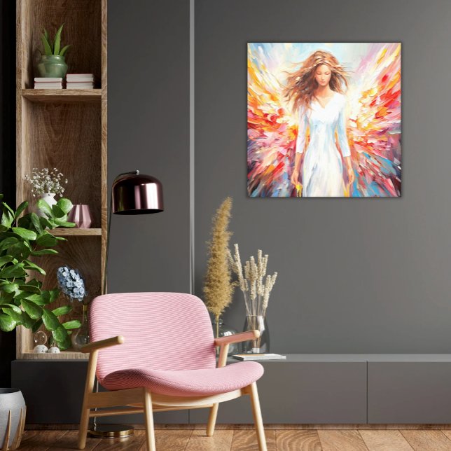 Canvas Wall Art Bright Abstrakt Angel (Canvas Print Bright Colors Angel Vibrant Wings Peaceful Yet Energetic Wall Art)