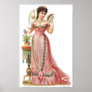CANVAS WALL ART VICTORIAN ERA FRANSK DAM MED FLÄKT POSTER