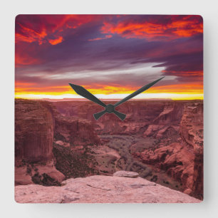Canyon de Chelly, sunset, Arizona Fyrkantig Klocka