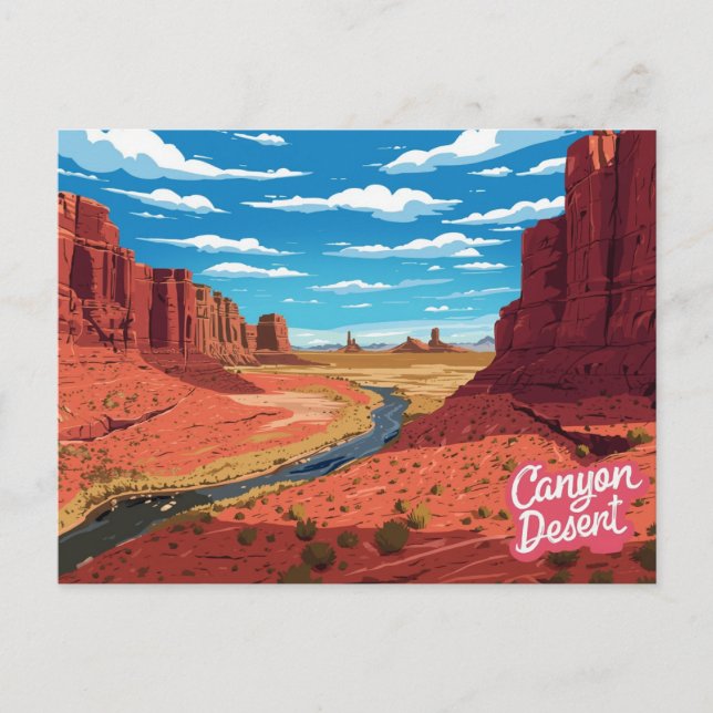 Canyon Desert River Valley Art Print Vykort (Framsida)